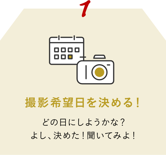 1 撮影日を決める！　どの日にしようかな？よし、決めた！聞いてみよ！